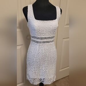 FLORAL Detail CUTOUT WAIST White Sleeveless Dress Size SMALL Bridal Shower